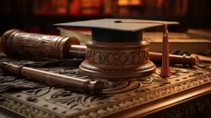 Bir kep masanın üzerinde - Akademik hukuku temsil eden resim.