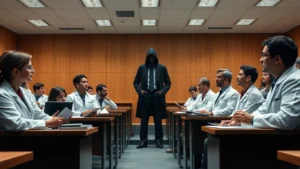 Akademik ortamda bilim insanları ve belirsiz bir figür