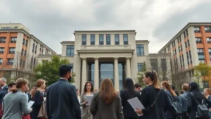 Akademisyenler resmi bina önünde endişeli bekliyor.