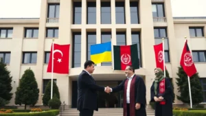 Anadolu Üniversitesi bayrakları ve akademik işbirliği.